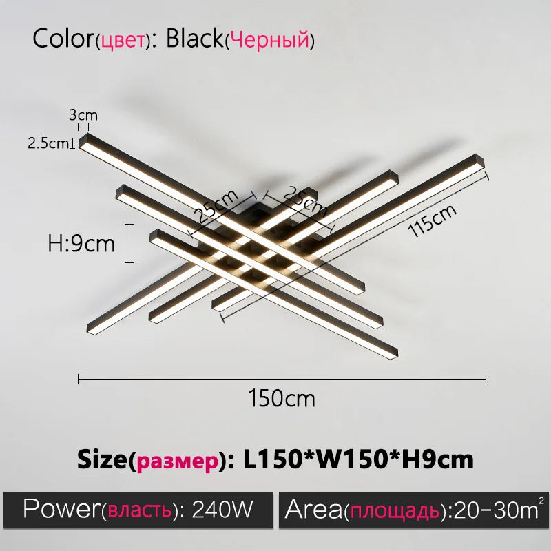 Black Chandelier Square Led Lamp Nordic Minimalist